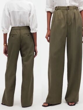 Madewell The Harlow Wide-Leg Pant Faded Ivy Olive Green Trouser High Rise
